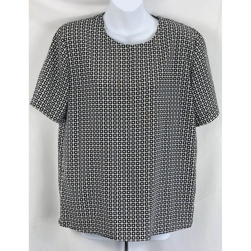 Vintage notations silky top M Blk Wht Geometric Career Office Retro 90s Y2K